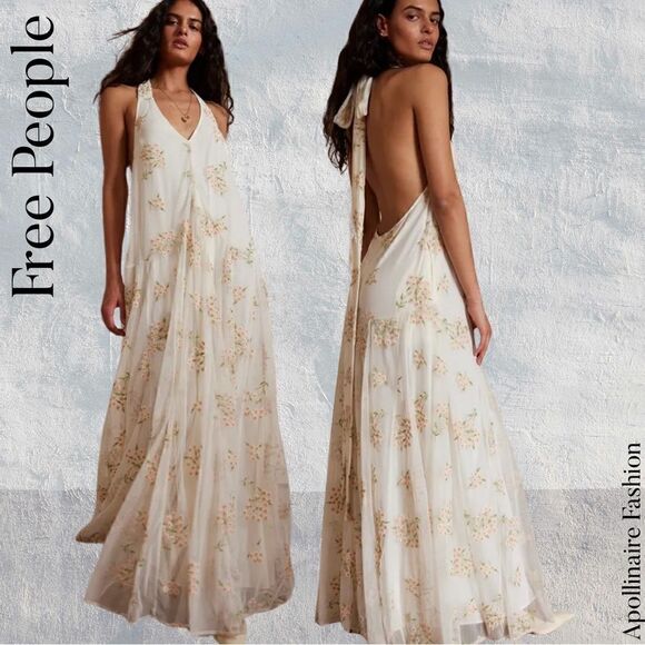 FREE PEOPLE EMBROIDERED CONVERTIBLE OFF SHOULDER MAXI DRESS NEW LARGE STUNNING - Picture 1 of 7